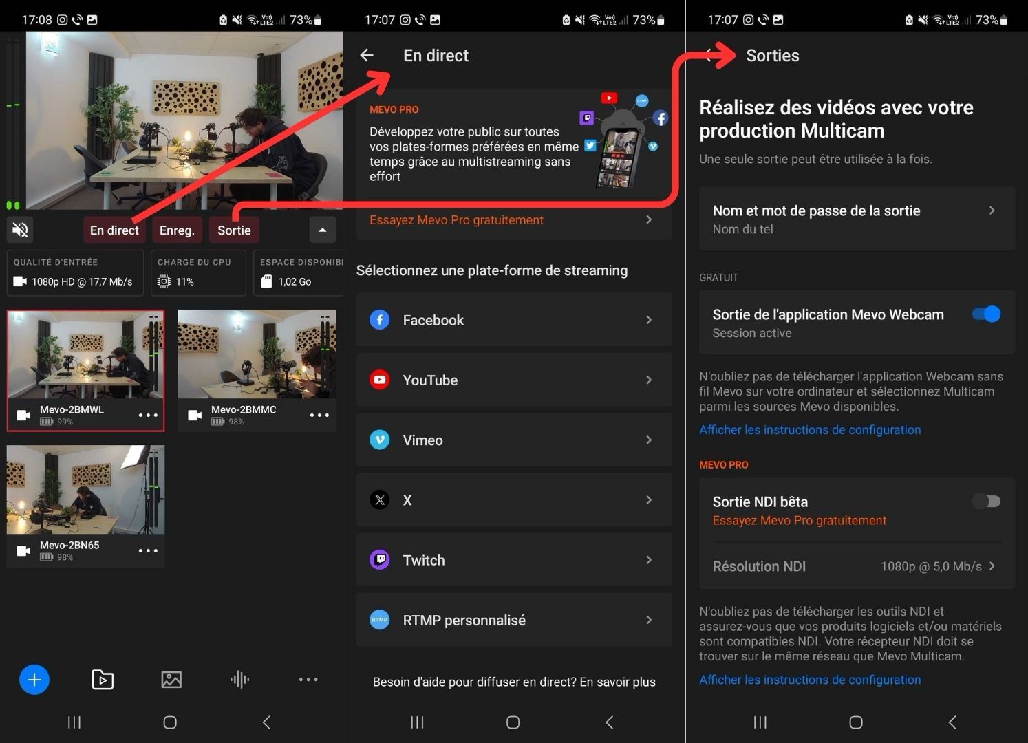 Streaming live des flux vidéo des Mevo Logitech