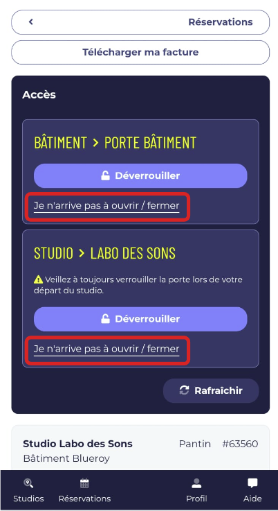 Screenshot Résa Ouverture